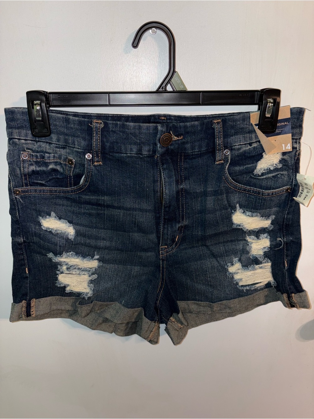 Aeropostale Dark Blue Distressed Rolled Hem Jean Shorts